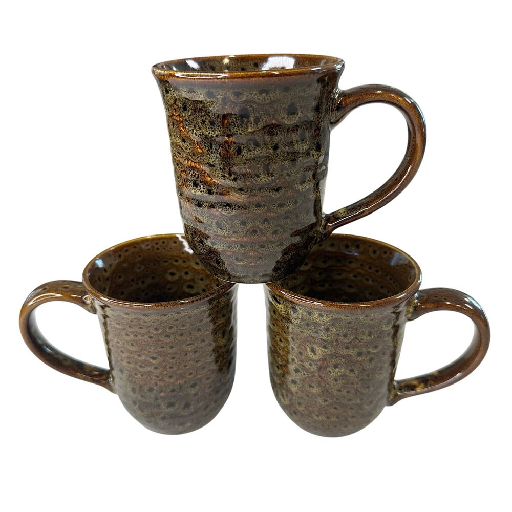 Jaclyn Smith Today Series Mottled Brown Pattern Coffee Mugs Set of 3